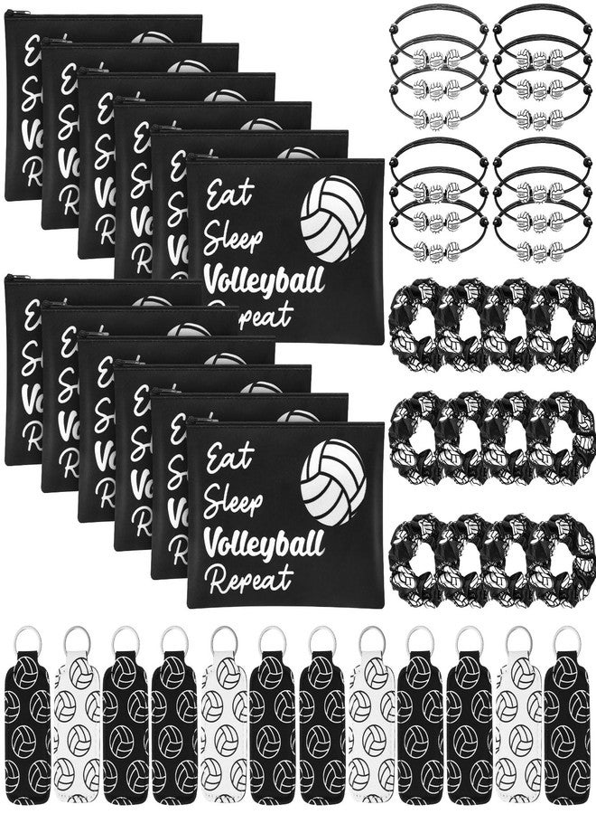 Singhoow 48 Pcs Volleyball Party Favors Gifts for Teen Girls Volleyball Makeup Bag for Girls Lipstick Holder Keychain Scrunchie Charm Bracelet Women Team Party Decor Supplies - Image 1